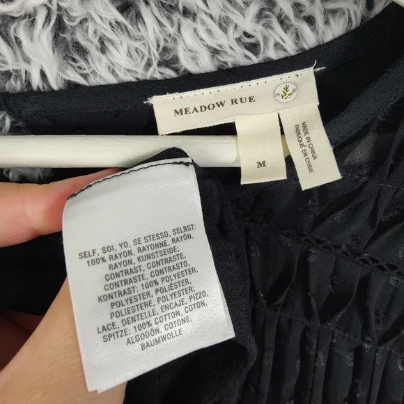 Meadow Rue Anthro Black Long Sleeve Witchy Coquette Goth Top Womens Medium Sheer - Picture 6 of 11